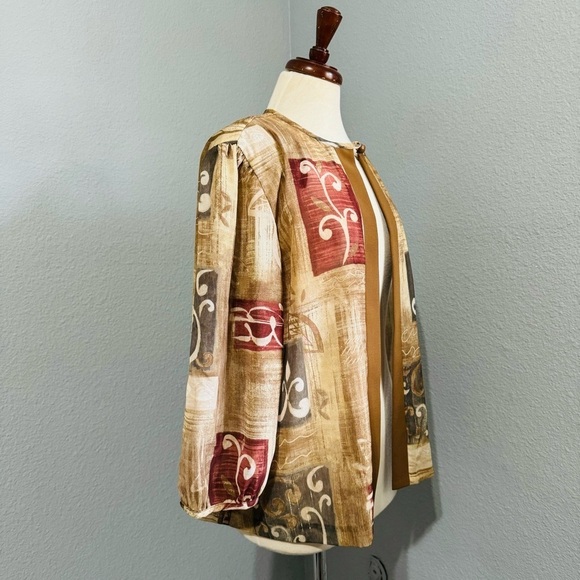 R&M Collection Women Brown Print Design Cardigan Metallic Details Size 18 - Picture 6 of 10
